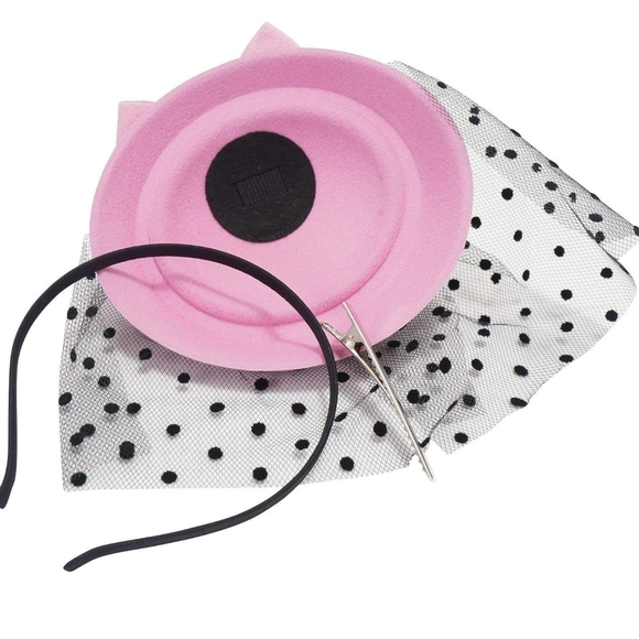 Pretty Classic 3 PC Pink Polka Dot Pillbox Fascinator - Picture 3 of 3